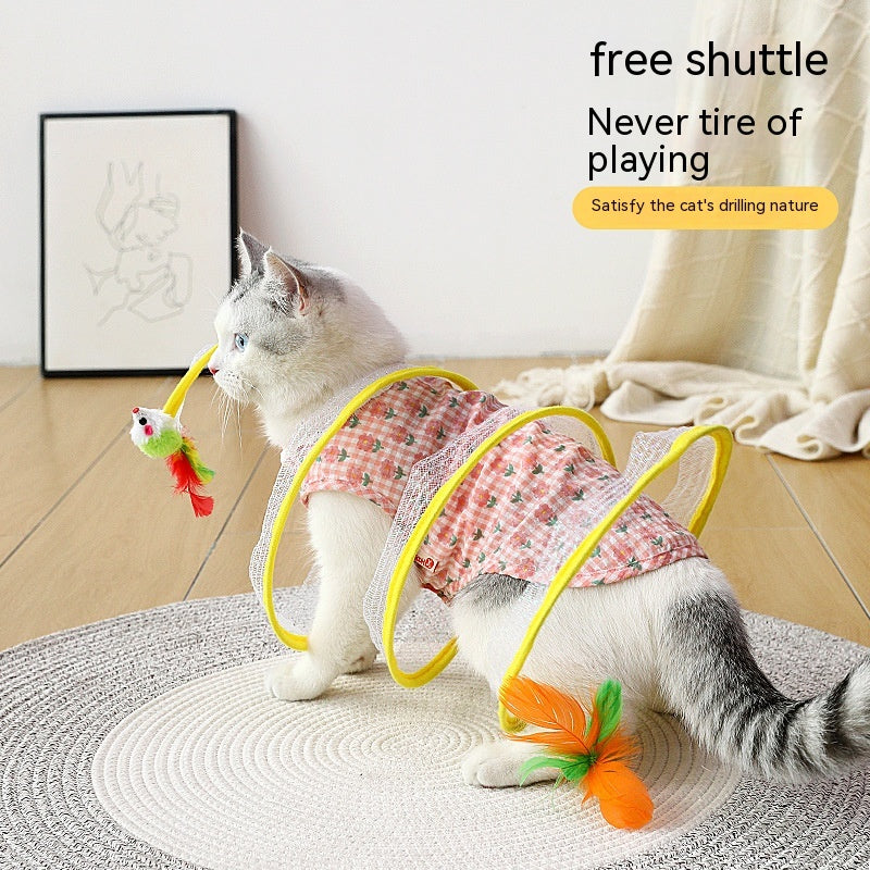 Foldable S-Shape Cat Tunnel with Spring Mouse Toy