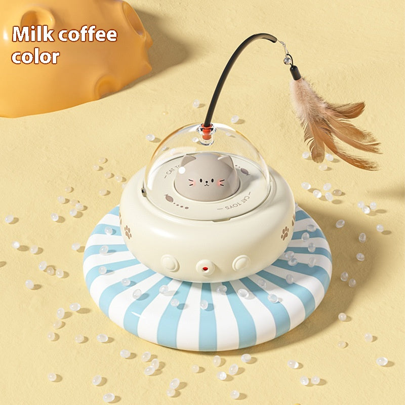 UFO Electric Cat Teaser Toy with Replaceable Feather and Bell