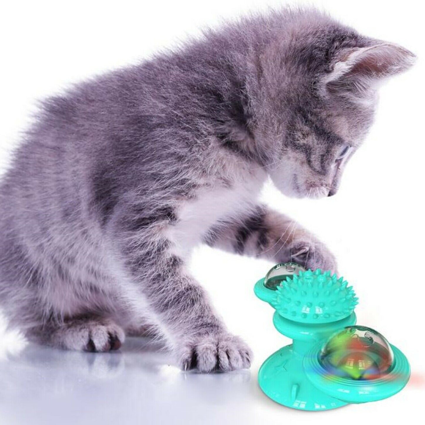Windmill Cat Toy with Suction Cup, Rotating Spinner and Catnip Ball