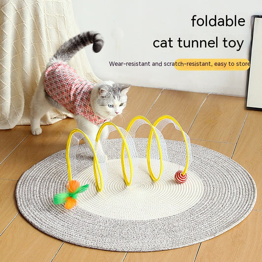 Foldable S-Shape Cat Tunnel with Spring Mouse Toy
