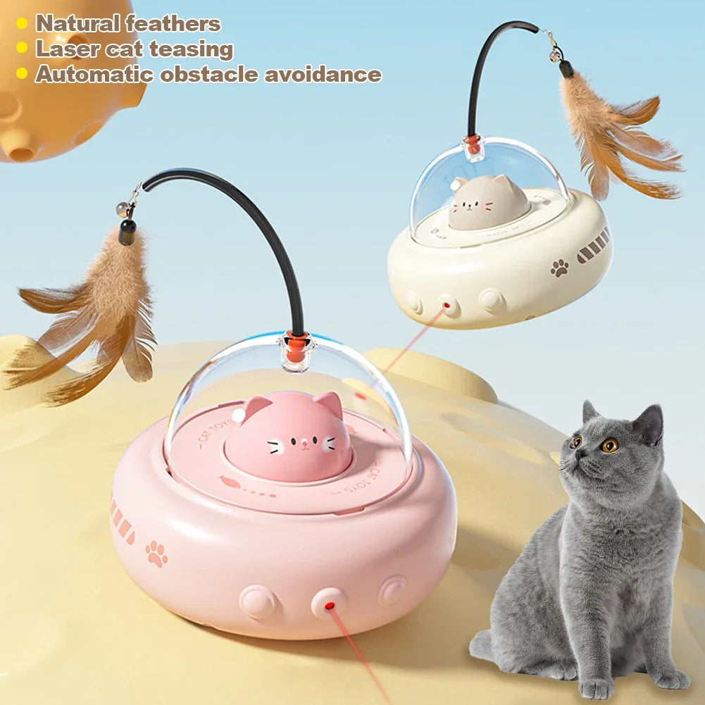 UFO Electric Cat Teaser Toy with Replaceable Feather and Bell