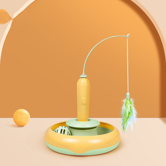 2 in 1 Interactive Cat Toy with Feather and Spinning Turntable