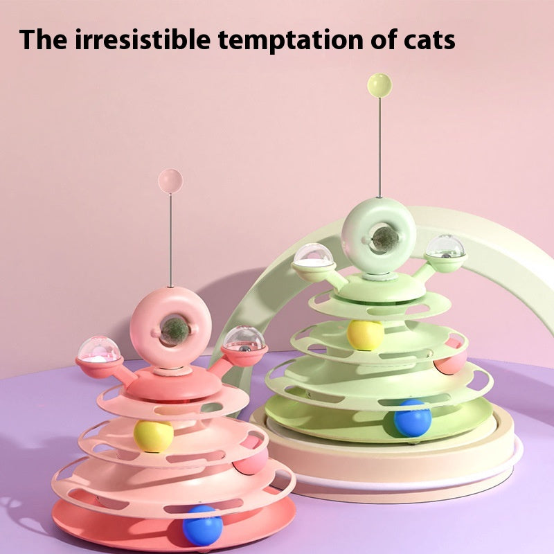 4 Level Cat Ball Track Toy Tower with Spinning Turntable Balls