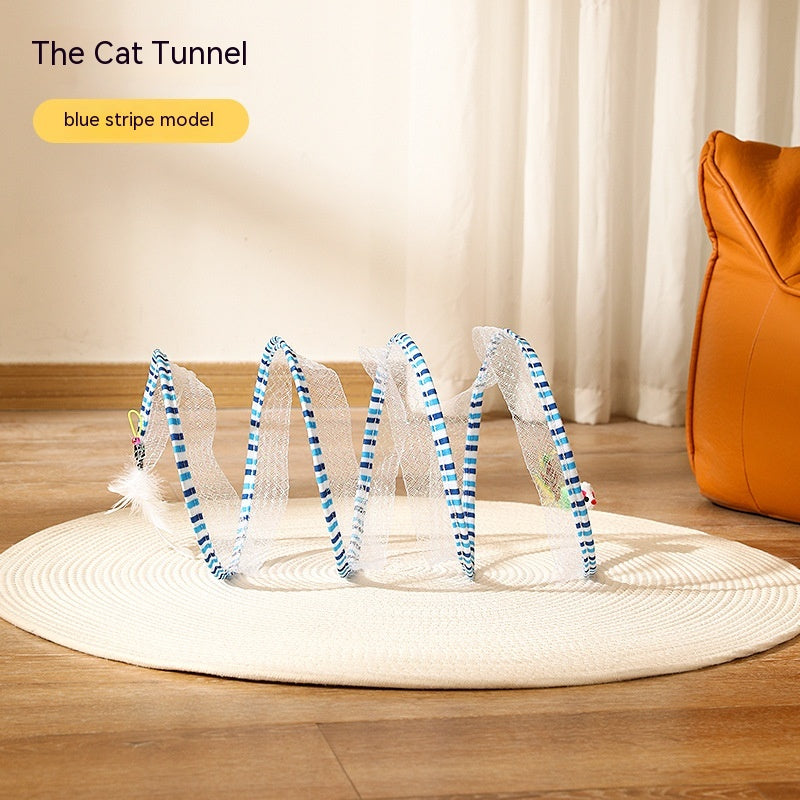 Foldable S-Shape Cat Tunnel with Spring Mouse Toy