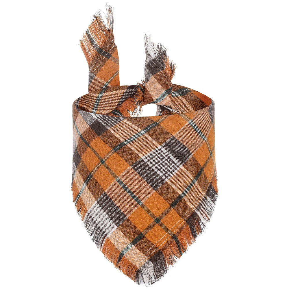 Plaid Dog Bandana with Tassel Edges, Fall Triangle Pet Scarf