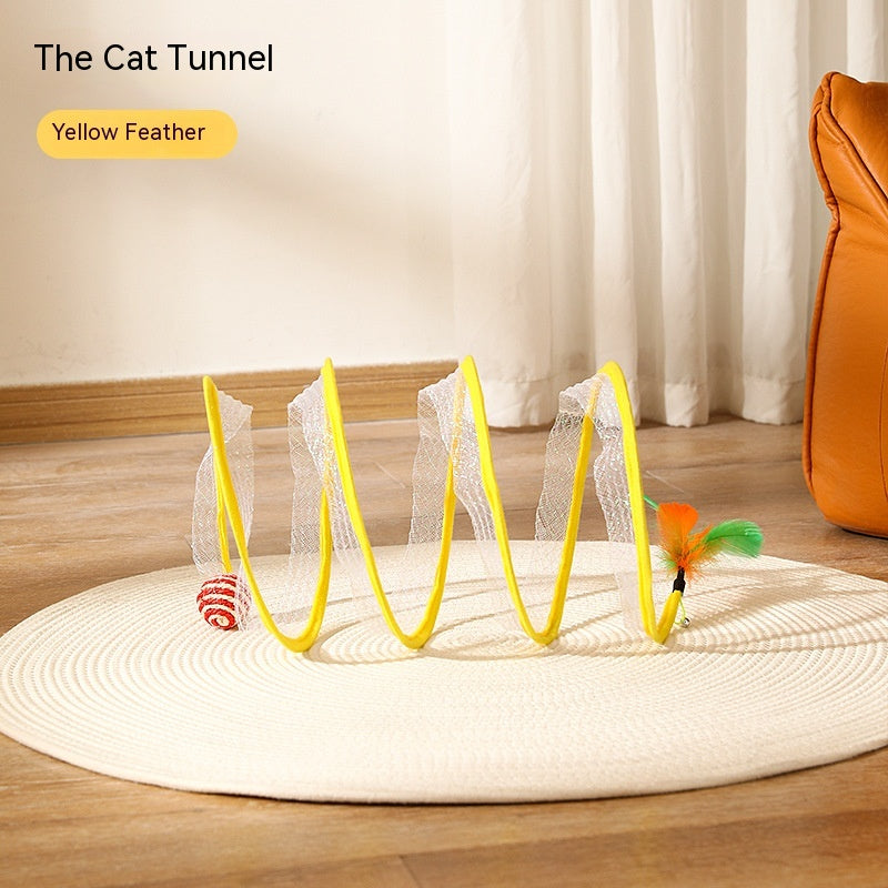 Foldable S-Shape Cat Tunnel with Spring Mouse Toy