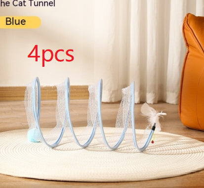 Foldable S-Shape Cat Tunnel with Spring Mouse Toy