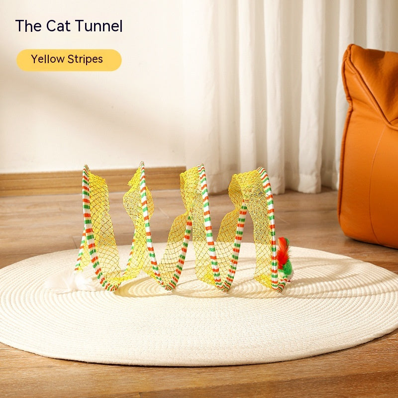 Foldable S-Shape Cat Tunnel with Spring Mouse Toy
