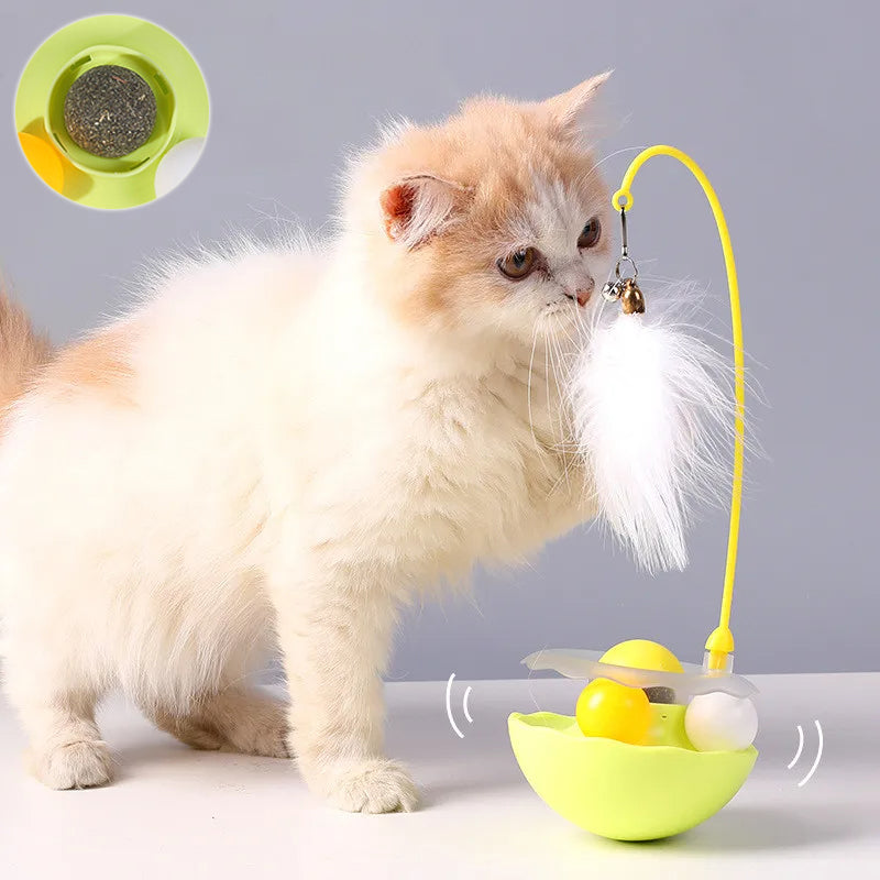 Tumbler Cat Toy with Treat Dispenser Ball and Feather Teaser Wand