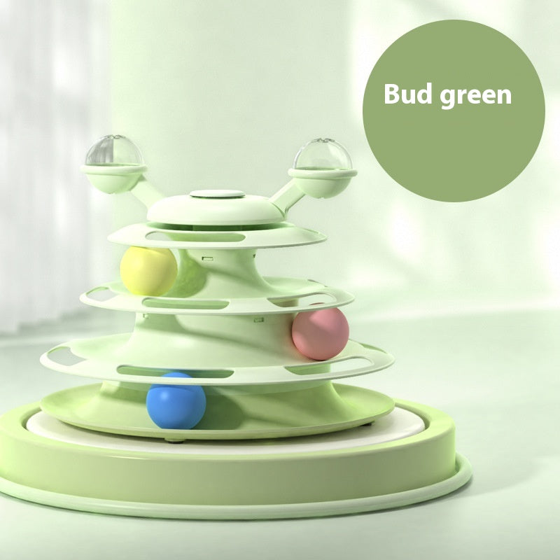 4 Level Cat Ball Track Toy Tower with Spinning Turntable Balls