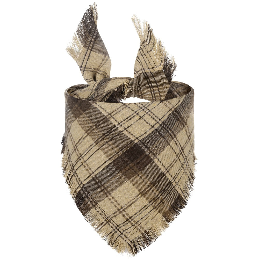 Plaid Dog Bandana with Tassel Edges, Fall Triangle Pet Scarf