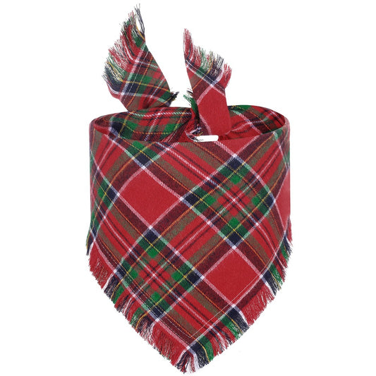 Plaid Dog Bandana with Tassel Edges, Fall Triangle Pet Scarf