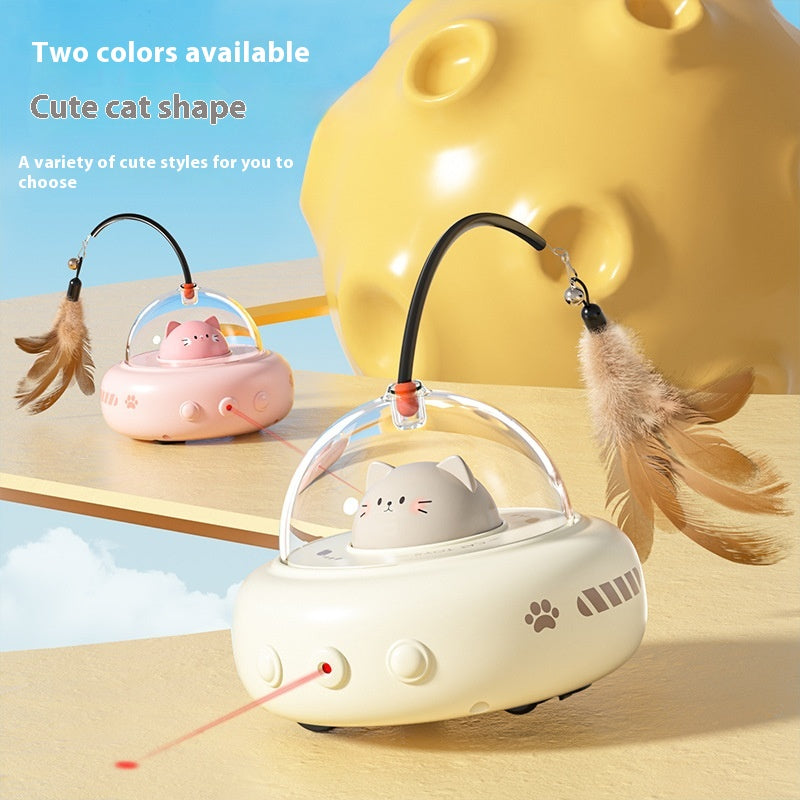 UFO Electric Cat Teaser Toy with Replaceable Feather and Bell