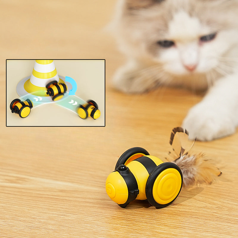 Electric Bee Car Cat Toy with Feather Teaser and Random Motion