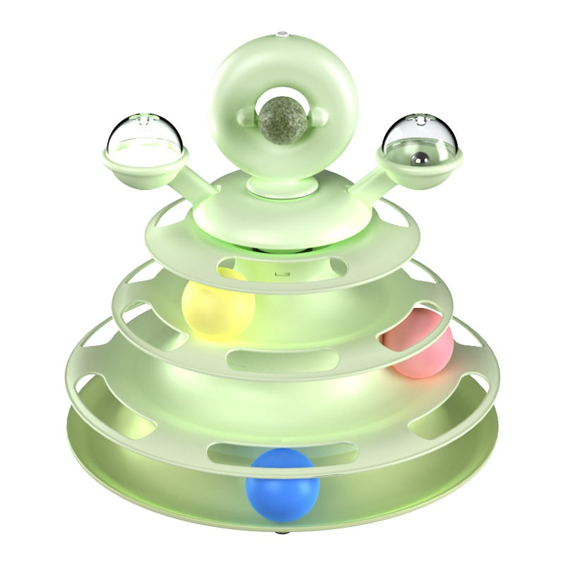 4 Level Cat Ball Track Toy Tower with Spinning Turntable Balls