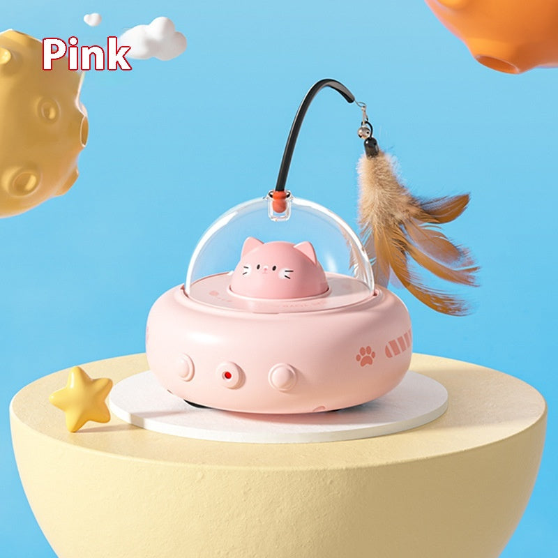 UFO Electric Cat Teaser Toy with Replaceable Feather and Bell