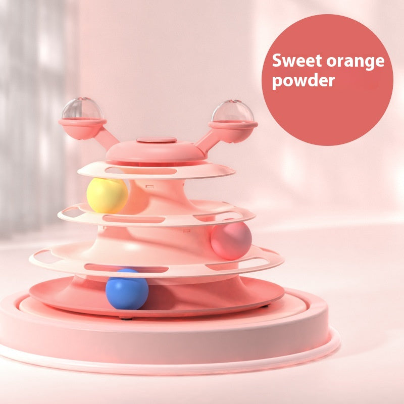 4 Level Cat Ball Track Toy Tower with Spinning Turntable Balls