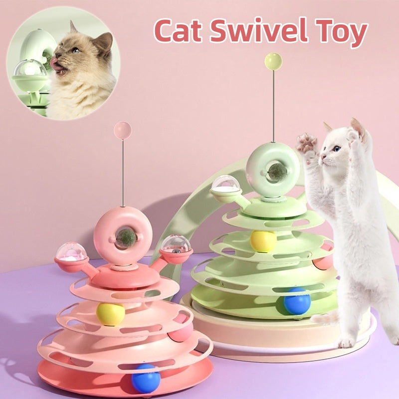 4 Level Cat Ball Track Toy Tower with Spinning Turntable Balls