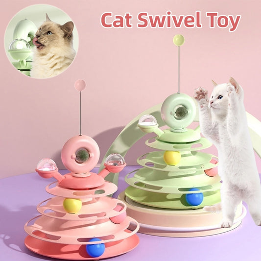 4 Level Cat Ball Track Toy Tower with Spinning Turntable Balls