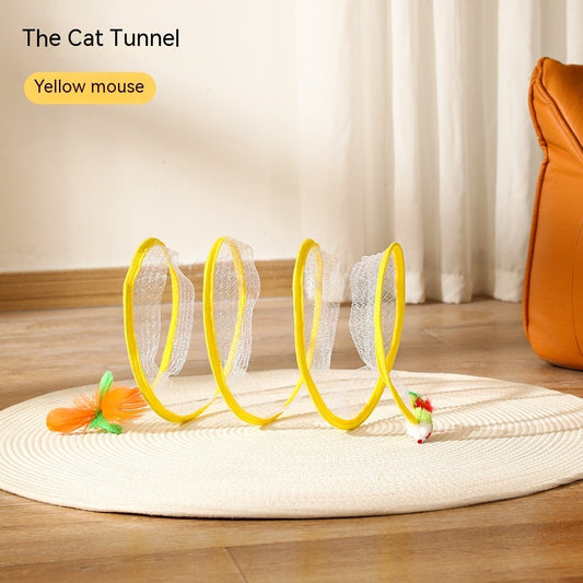 Foldable S-Shape Cat Tunnel with Spring Mouse Toy
