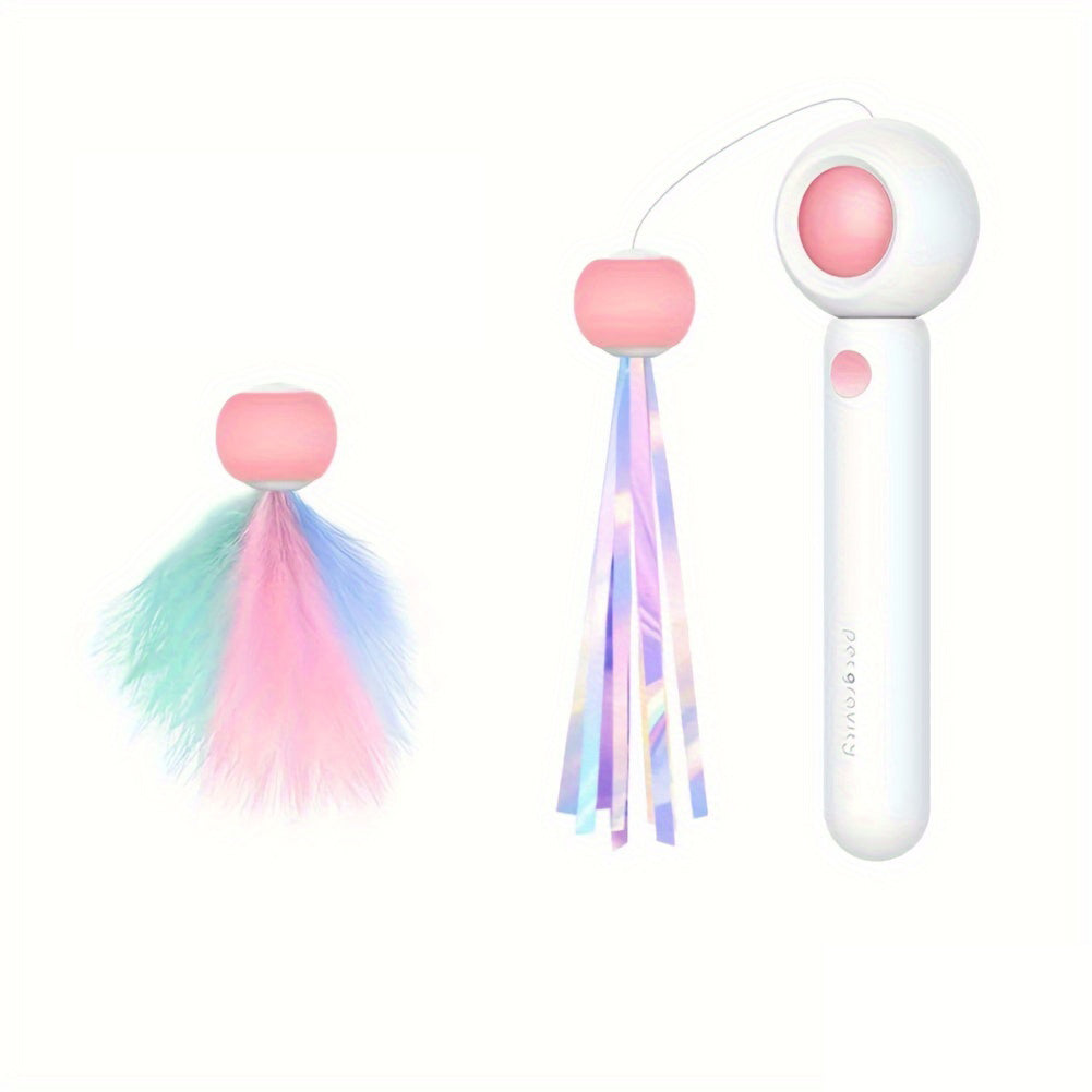 Retractable Cat Teaser Wand with Replacement Feather Head