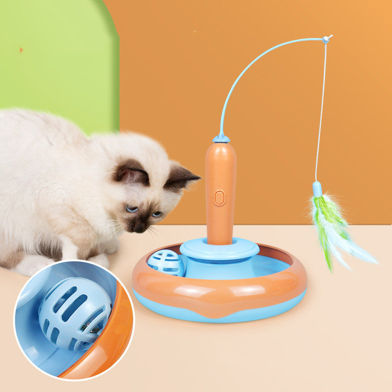 2 in 1 Interactive Cat Toy with Feather and Spinning Turntable
