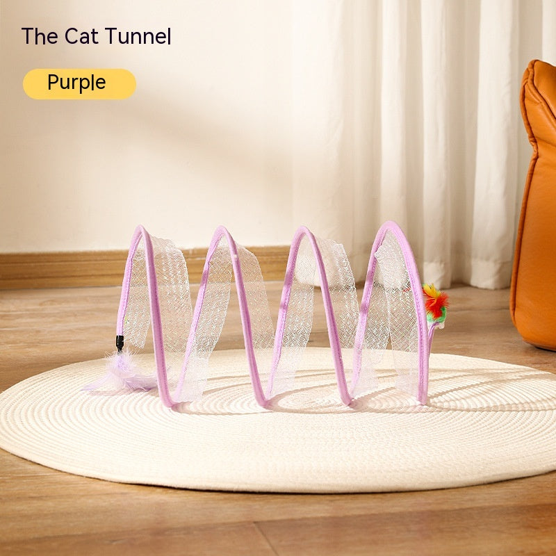 Foldable S-Shape Cat Tunnel with Spring Mouse Toy