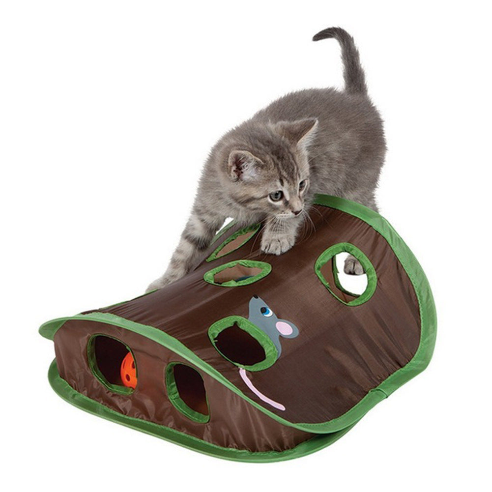 9 Hole Hide and Seek Interactive Cat Toy, Foldable Tunnel Game