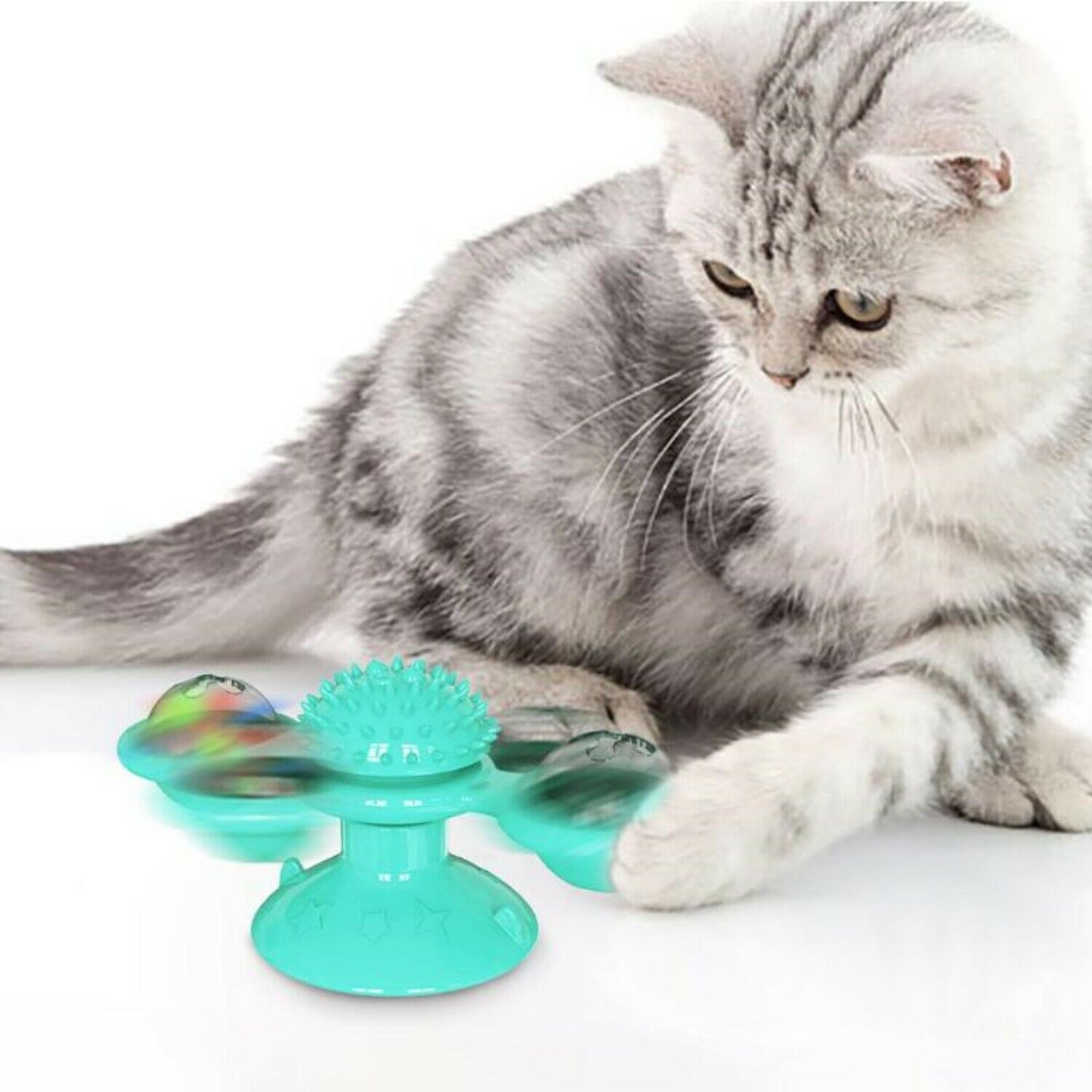Windmill Cat Toy with Suction Cup, Rotating Spinner and Catnip Ball