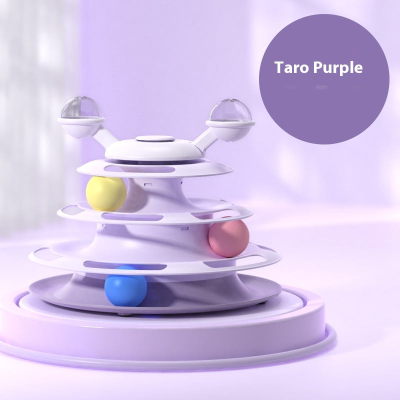 4 Level Cat Ball Track Toy Tower with Spinning Turntable Balls