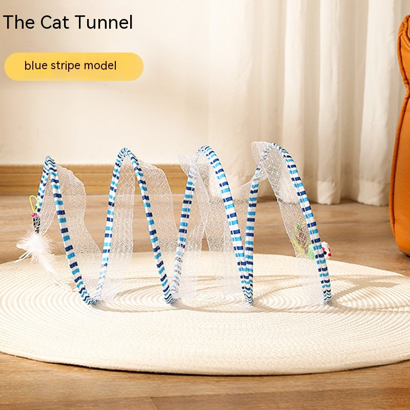 Foldable S-Shape Cat Tunnel with Spring Mouse Toy