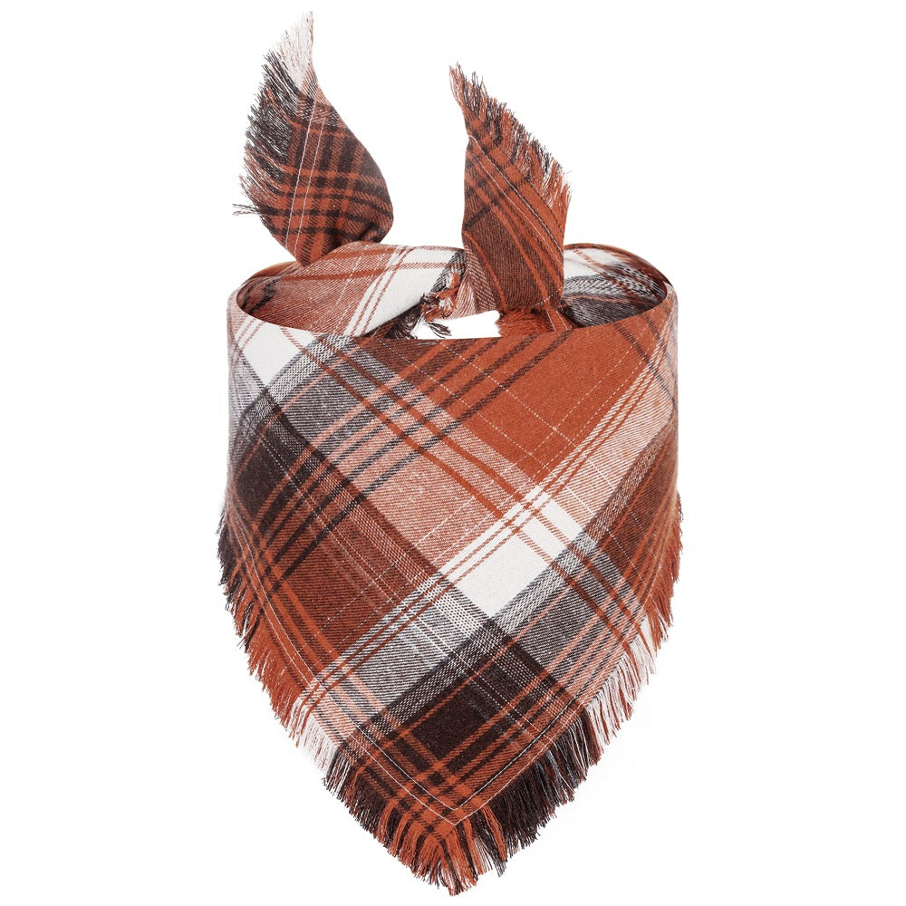 Plaid Dog Bandana with Tassel Edges, Fall Triangle Pet Scarf