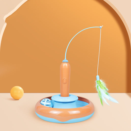 2 in 1 Interactive Cat Toy with Feather and Spinning Turntable