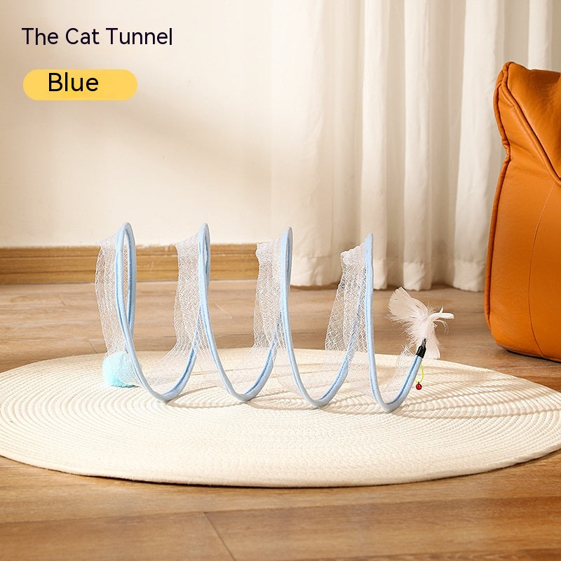 Foldable S-Shape Cat Tunnel with Spring Mouse Toy