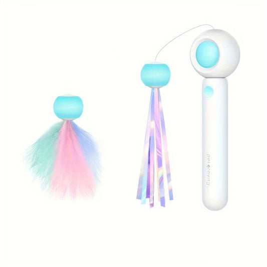 Retractable Cat Teaser Wand with Replacement Feather Head